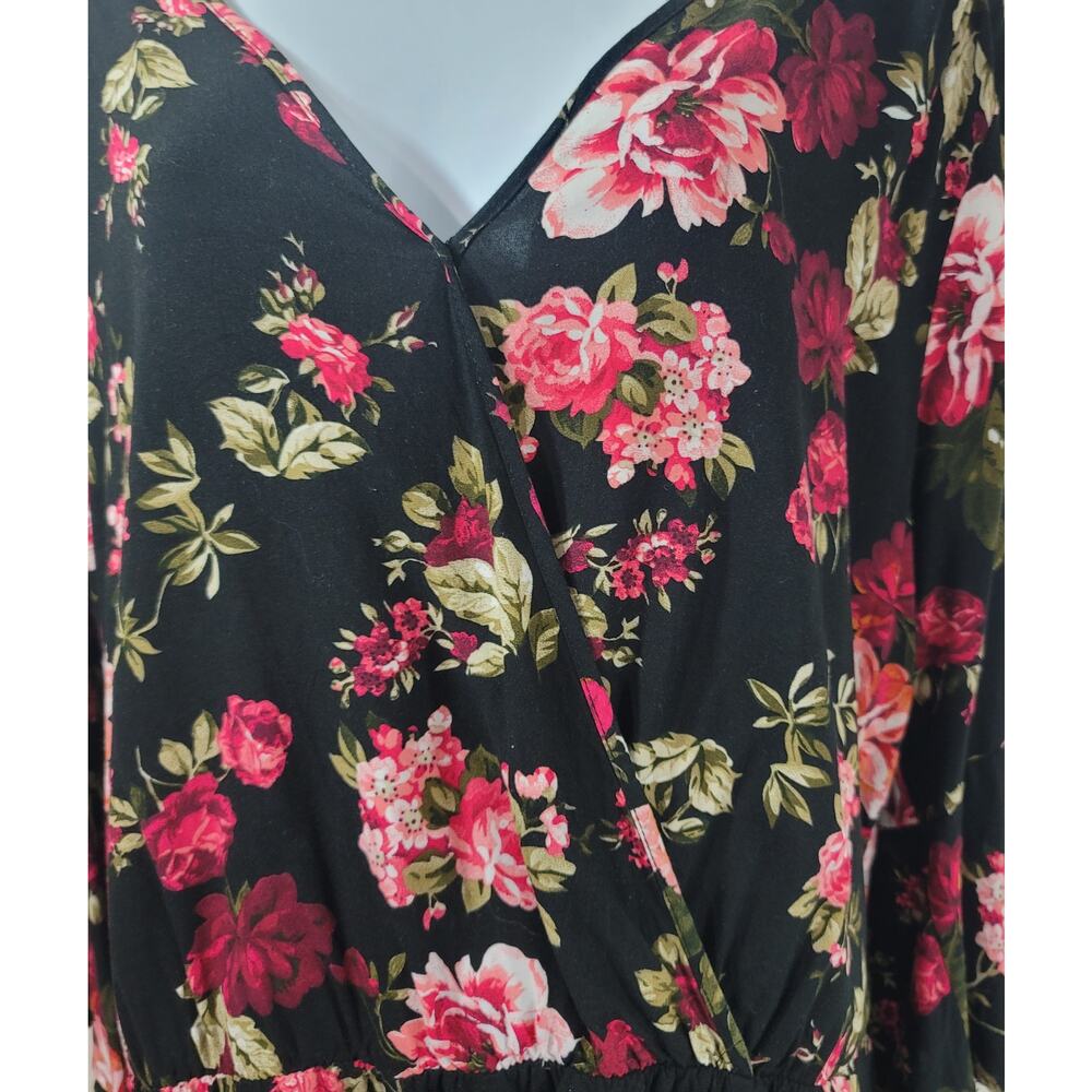 Ambiance Black Pink Red Flora Print Romper 3X Plus Ruffle Bell Sleeves Soft - Picture 6 of 6